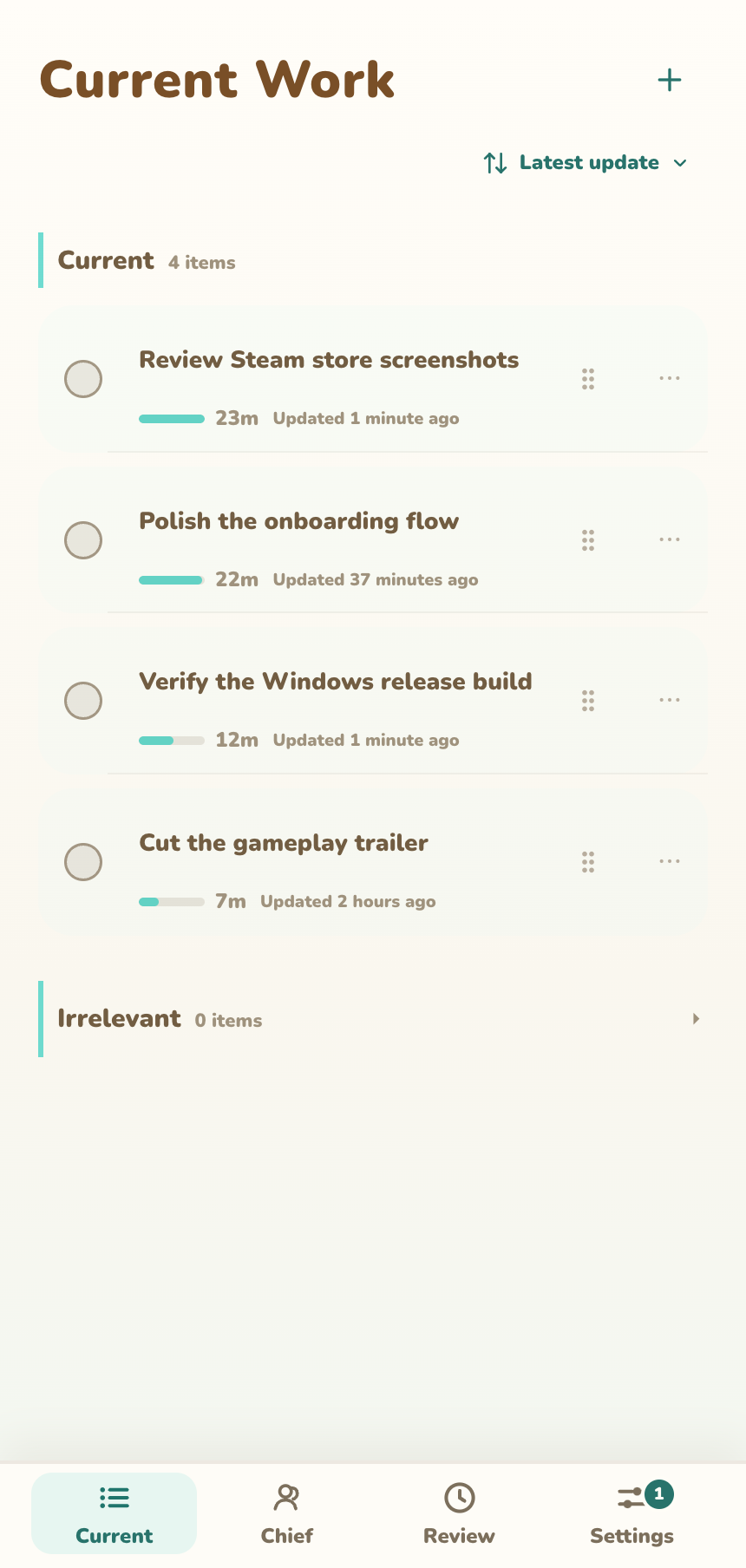 Current screen with pinned items, automatic records, and supporting groups