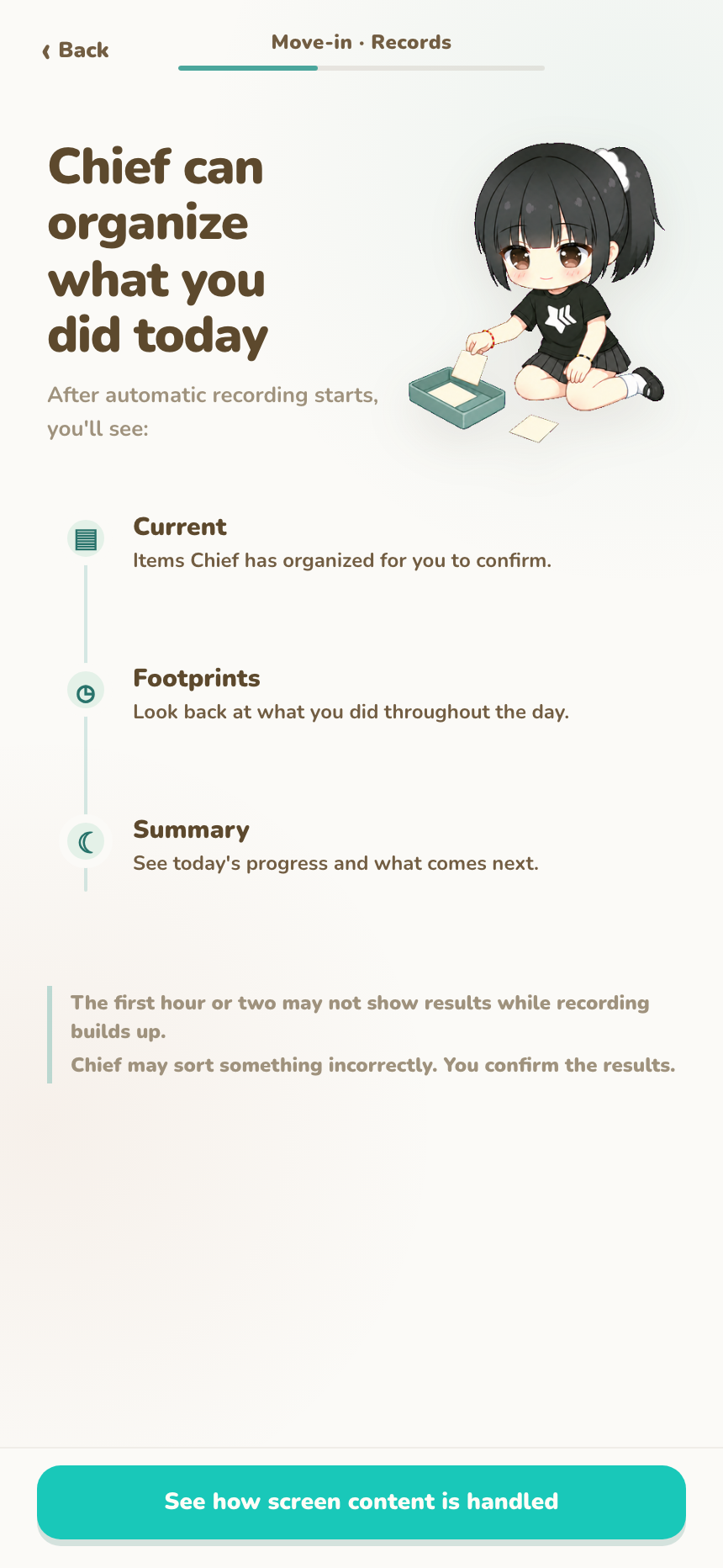 Move-in guide explaining Current, Footprints, and Summary