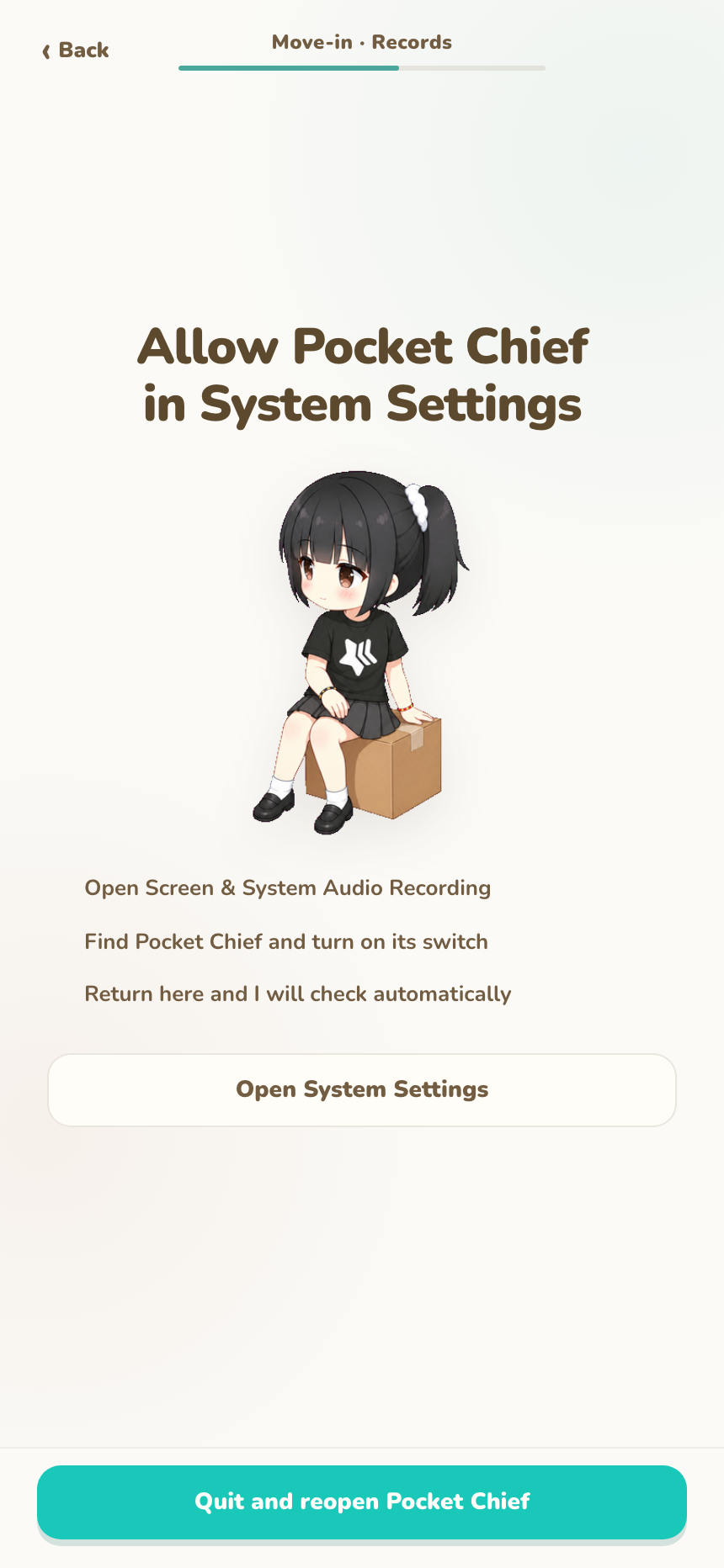 macOS Screen and System Audio Recording permission step