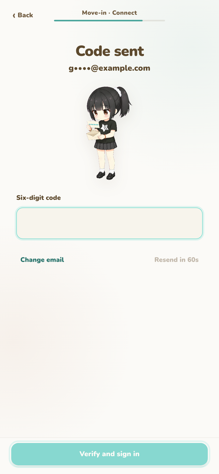 Direct Cloud connection screen asking for a six-digit code